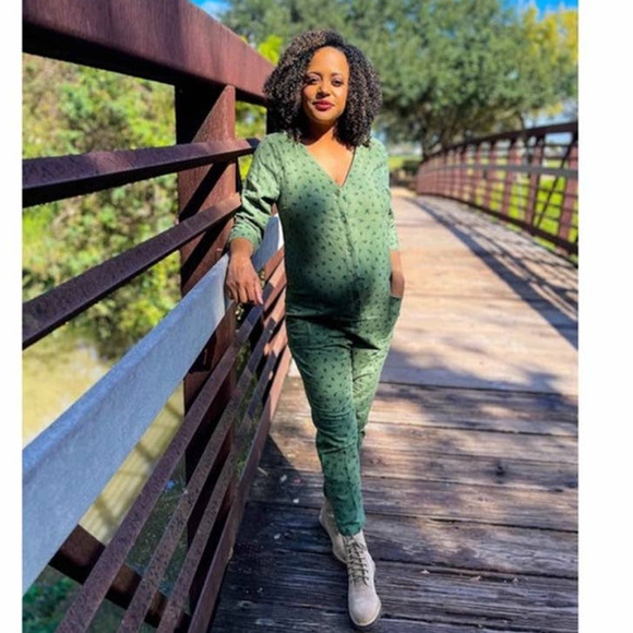 The Nines by HATCH Maternity 3/4 Sleeve Jumpsuit Floral Olive Green Small NEW - Picture 9 of 9